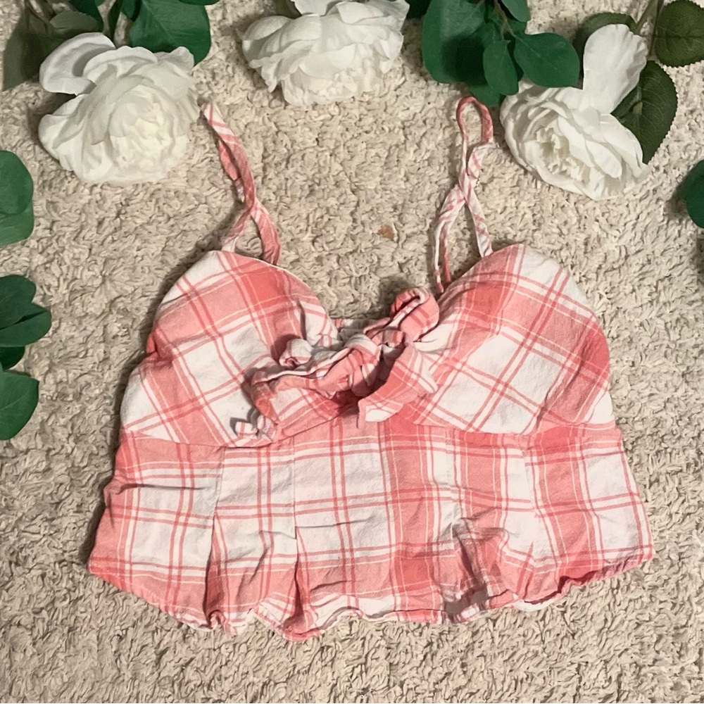 Summer crop top, pink and white,size M